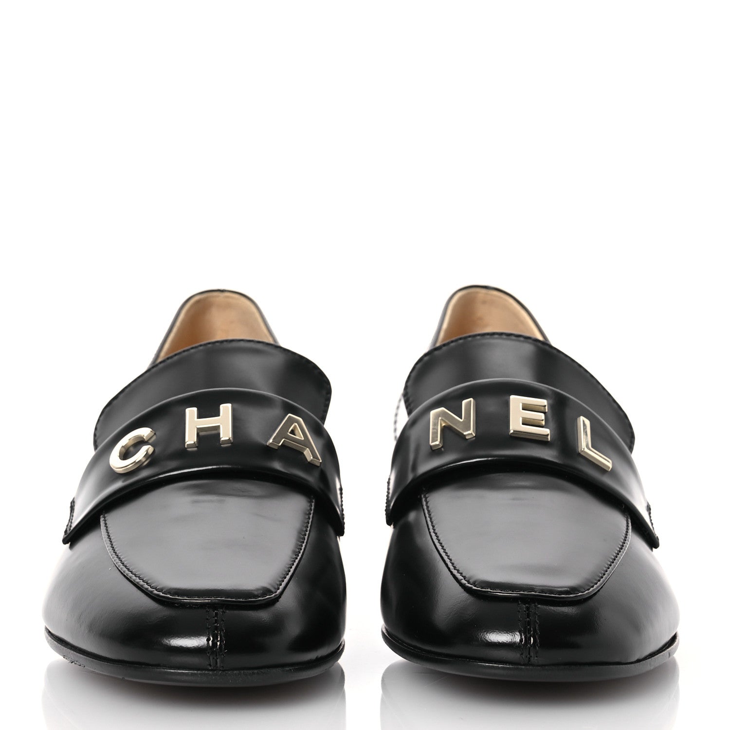 Chanel Shiny Calfskin Logo Loafers 37 Black 2 of 12