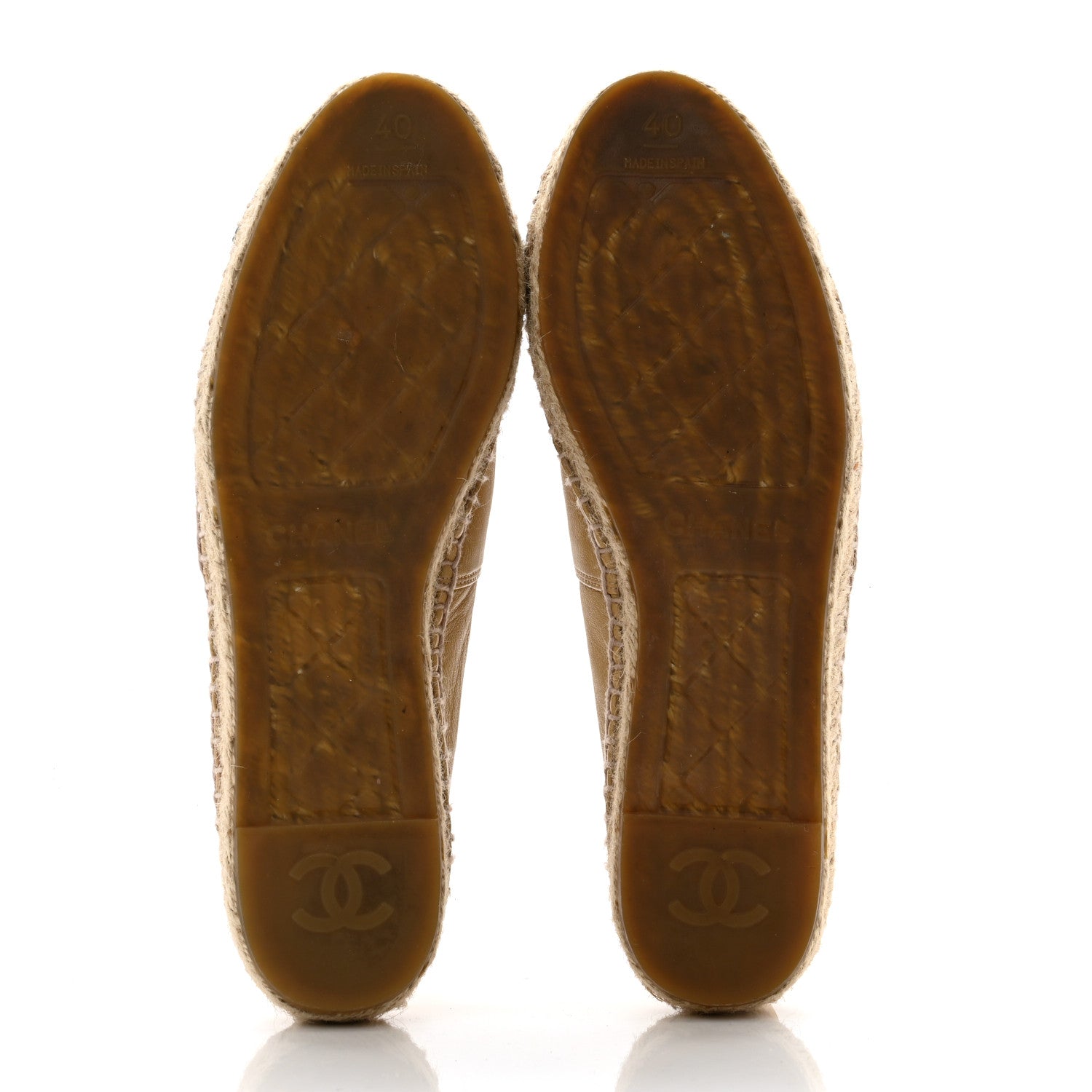 Chanel Lambskin CC Camellia Stud Espadrilles 40 Beige Black 5 of 11