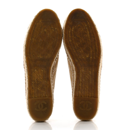 Chanel Lambskin CC Camellia Stud Espadrilles 40 Beige Black 5 of 11