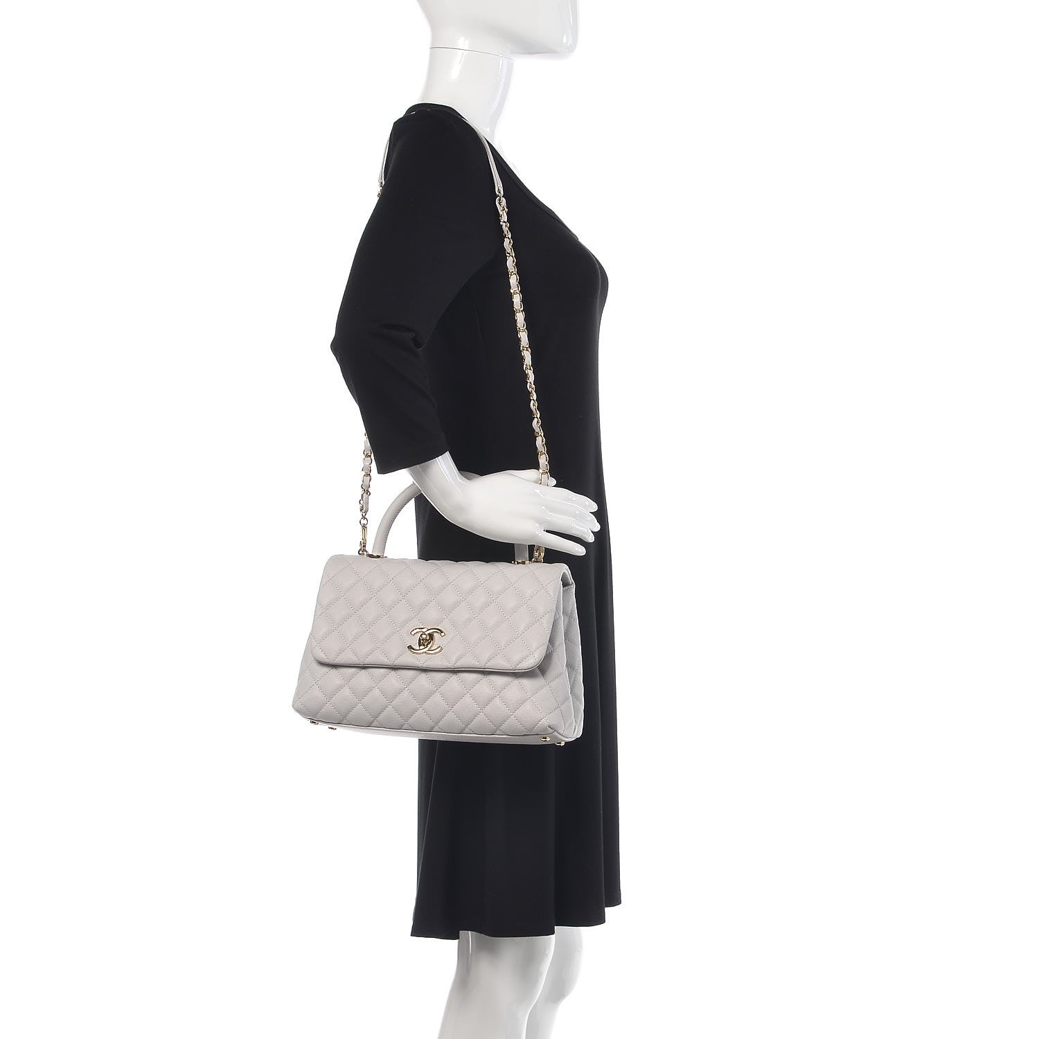 Chanel Caviar Quilted Small Coco Handle Flap Light Grey 2 of 12
