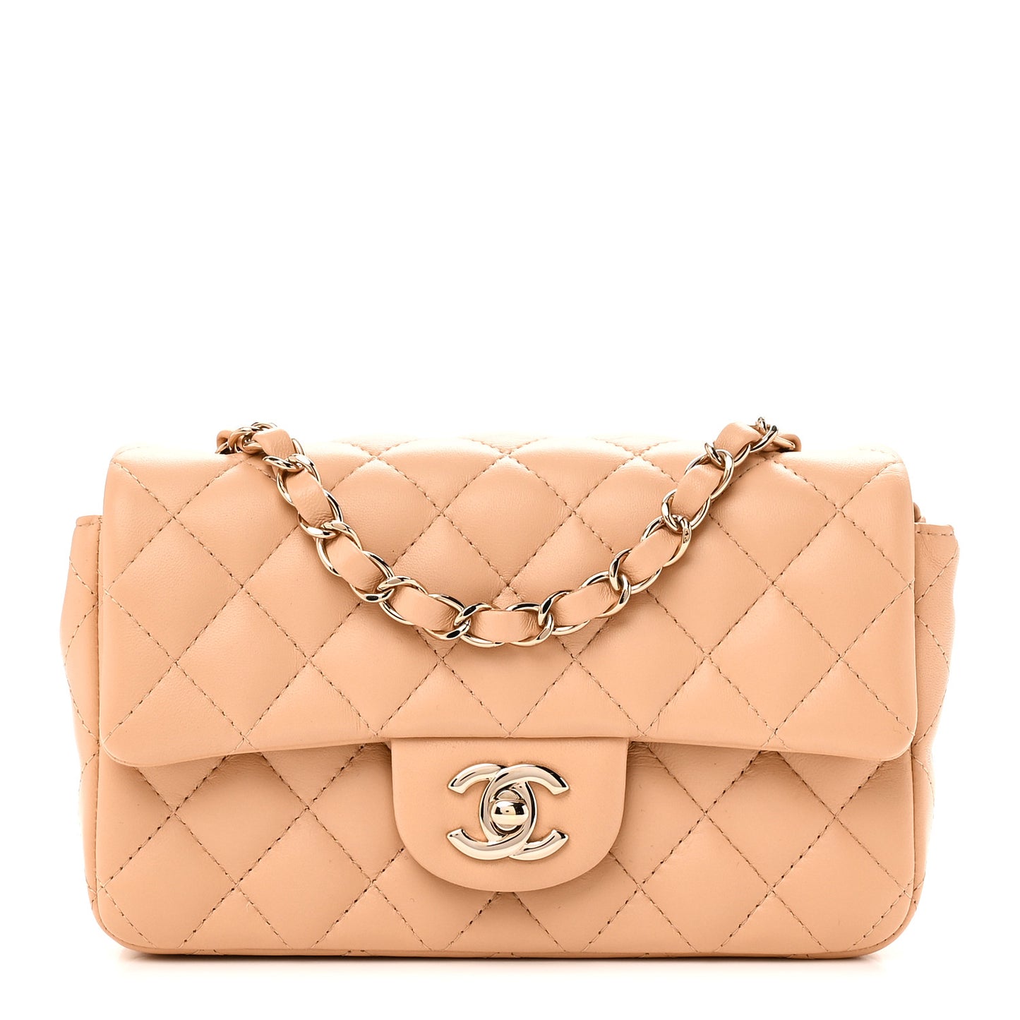 Lambskin Quilted Mini Rectangular Flap Beige