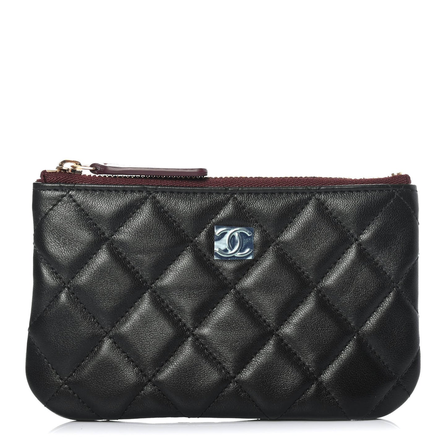 Lambskin Quilted Small Cosmetic Case Black