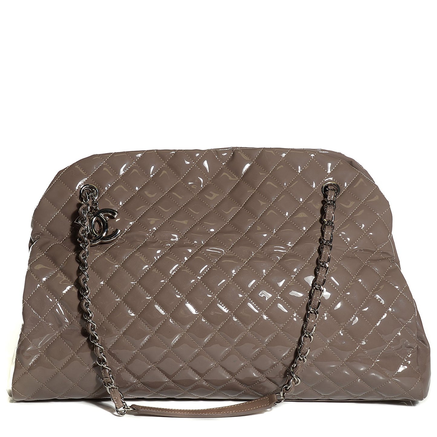 Patent Quilted Large Just Mademoiselle Bowling Bag Grey