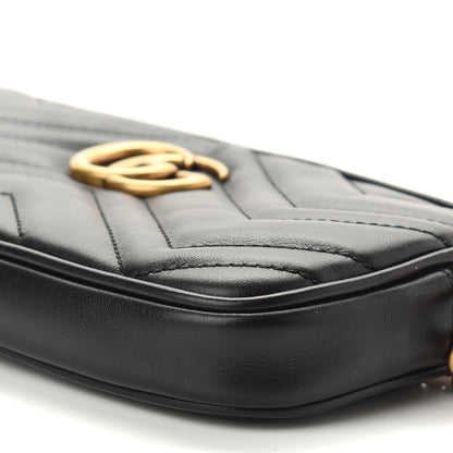 Gucci Calfskin Matelasse Mini GG Marmont Chain Crossbody Bag Black 9 of 10