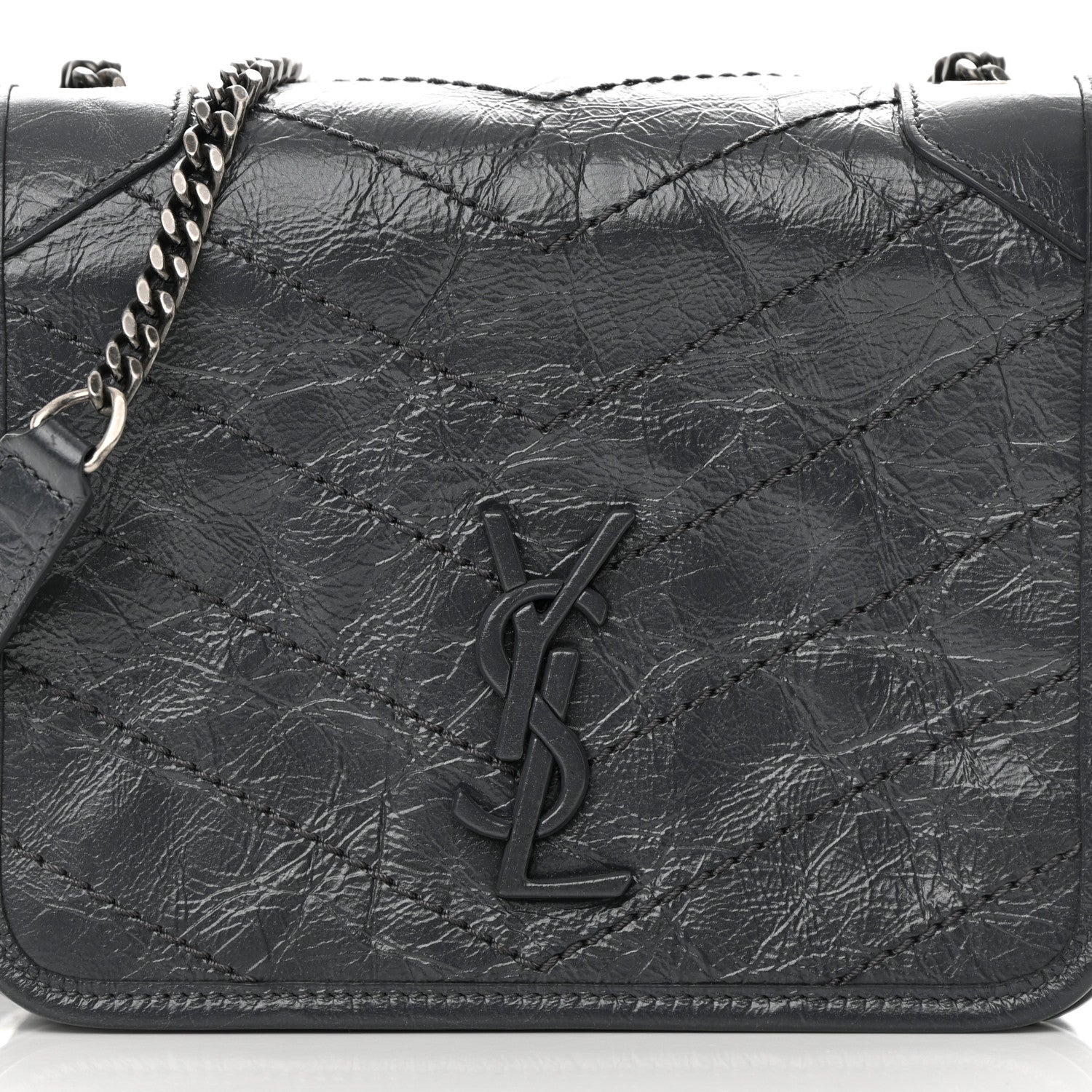 Saint Laurent Crinkled Calfskin Matelasse Monogram Niki Chain Wallet Fog 10 of 12