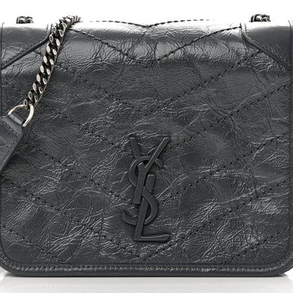 Saint Laurent Crinkled Calfskin Matelasse Monogram Niki Chain Wallet Fog 10 of 12