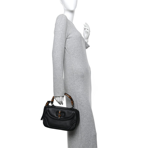 Calfskin Medium New Bamboo Top Handle Bag Black