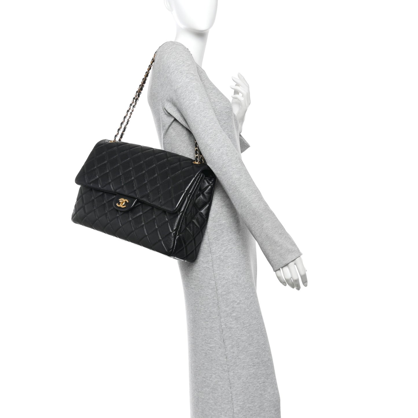 Calfskin Quilted XXL Travel Flap Bag Black