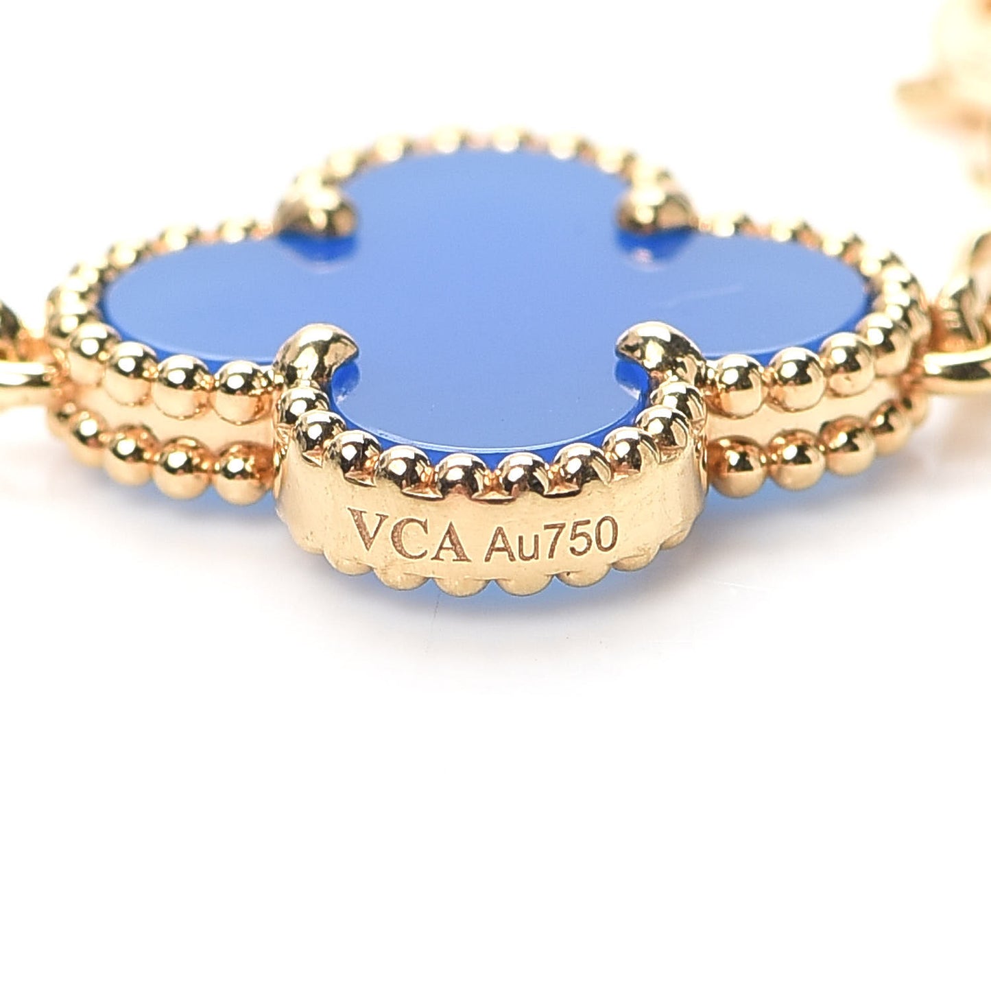 18K Yellow Gold Blue Agate 5 Motifs Vintage Alhambra Bracelet