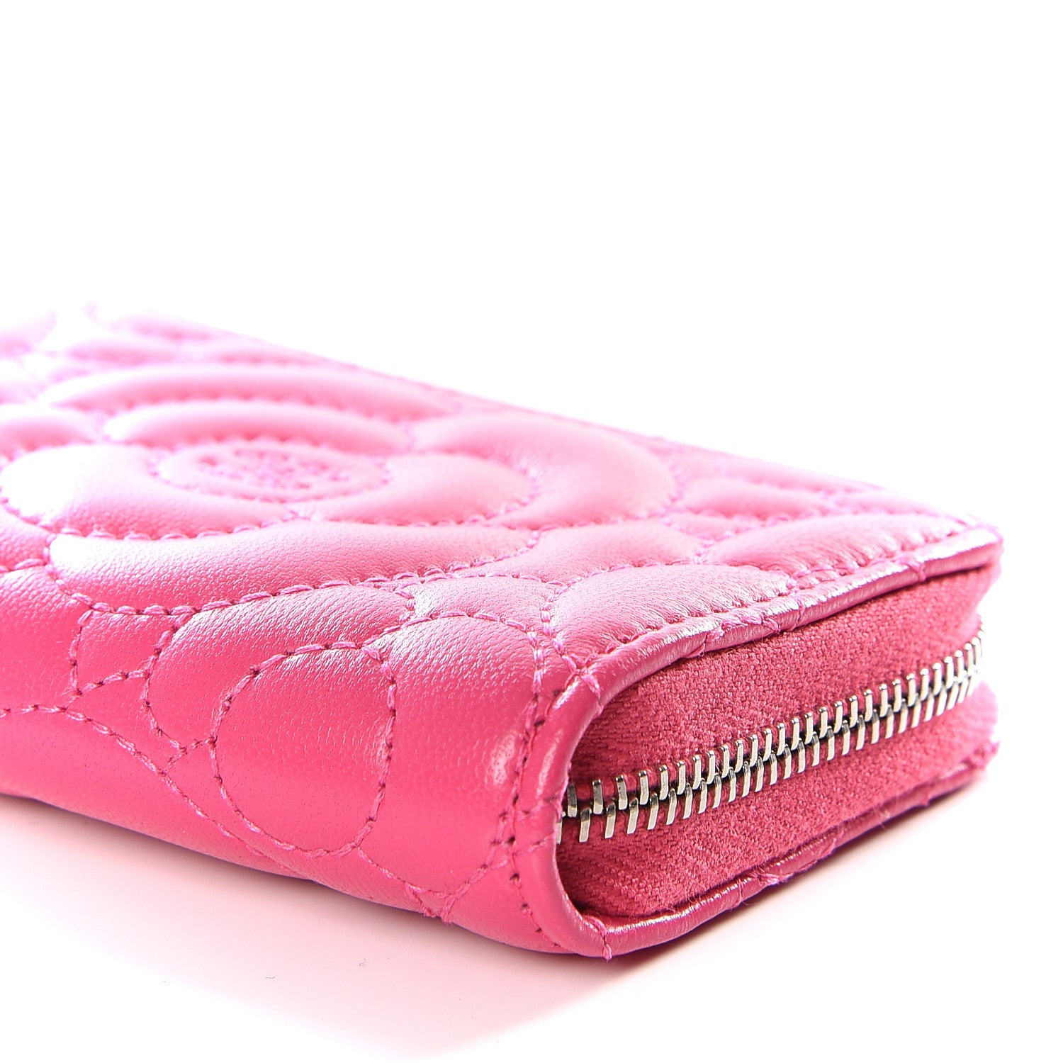 Chanel Lambskin Camellia Embossed Zip Coin Purse Fuchsia 6 of 9