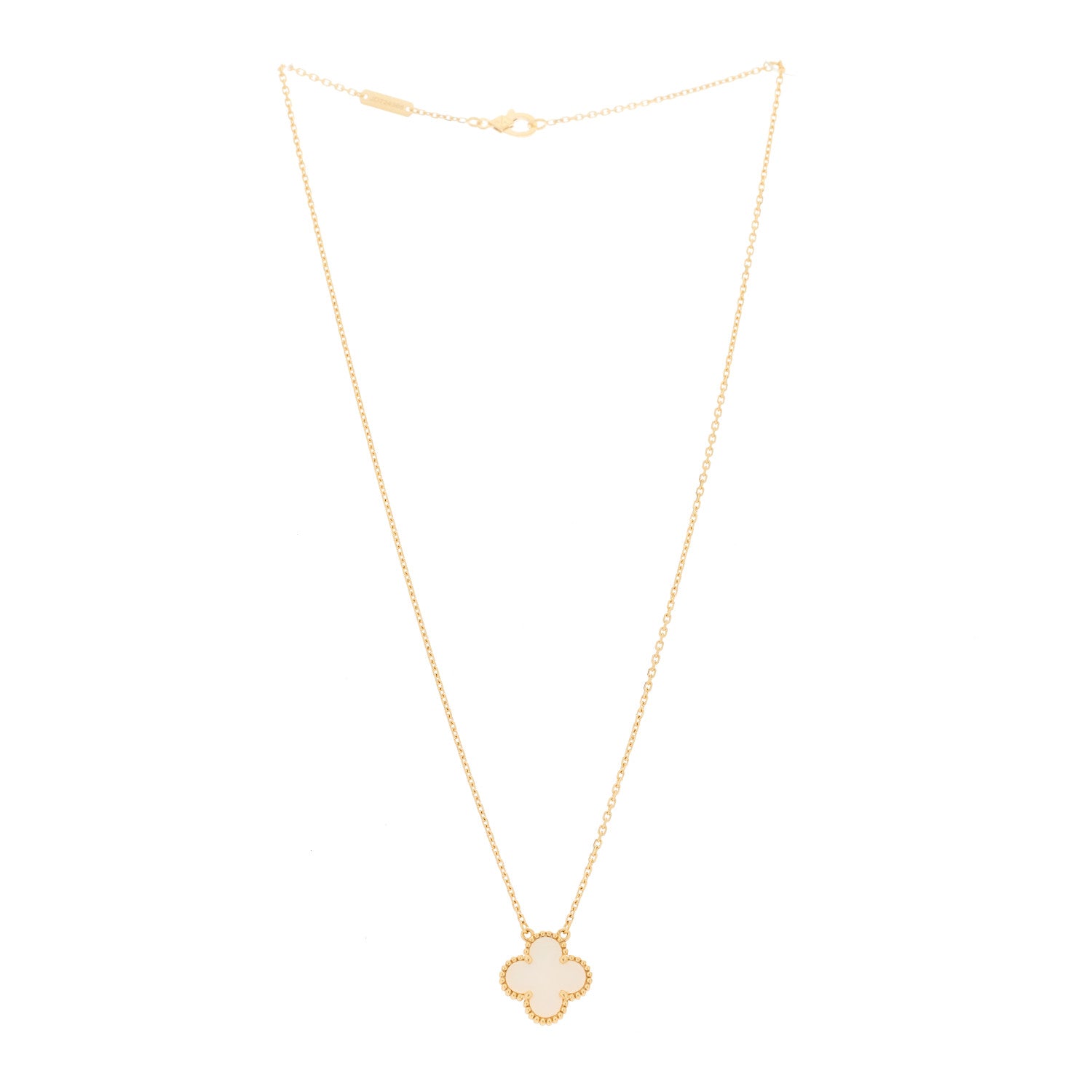 Van Cleef & Arpels 18K Yellow Gold Mother of Pearl Vintage Alhambra Pendant Necklace 3 of 6