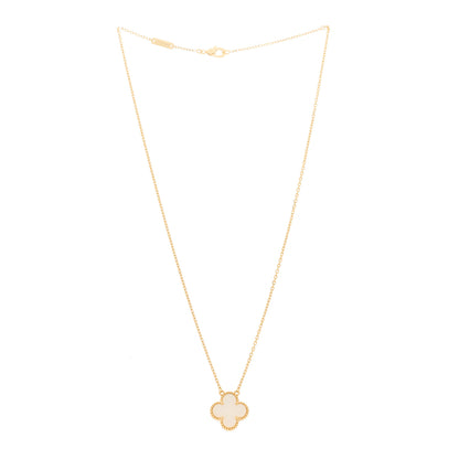 Van Cleef & Arpels 18K Yellow Gold Mother of Pearl Vintage Alhambra Pendant Necklace 3 of 6