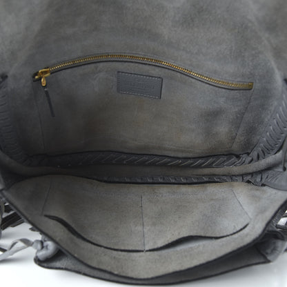 Valentino Garavani Grained Calfskin C Rockee Scarab Fringe Shoulder Bag Grey 4 of 8