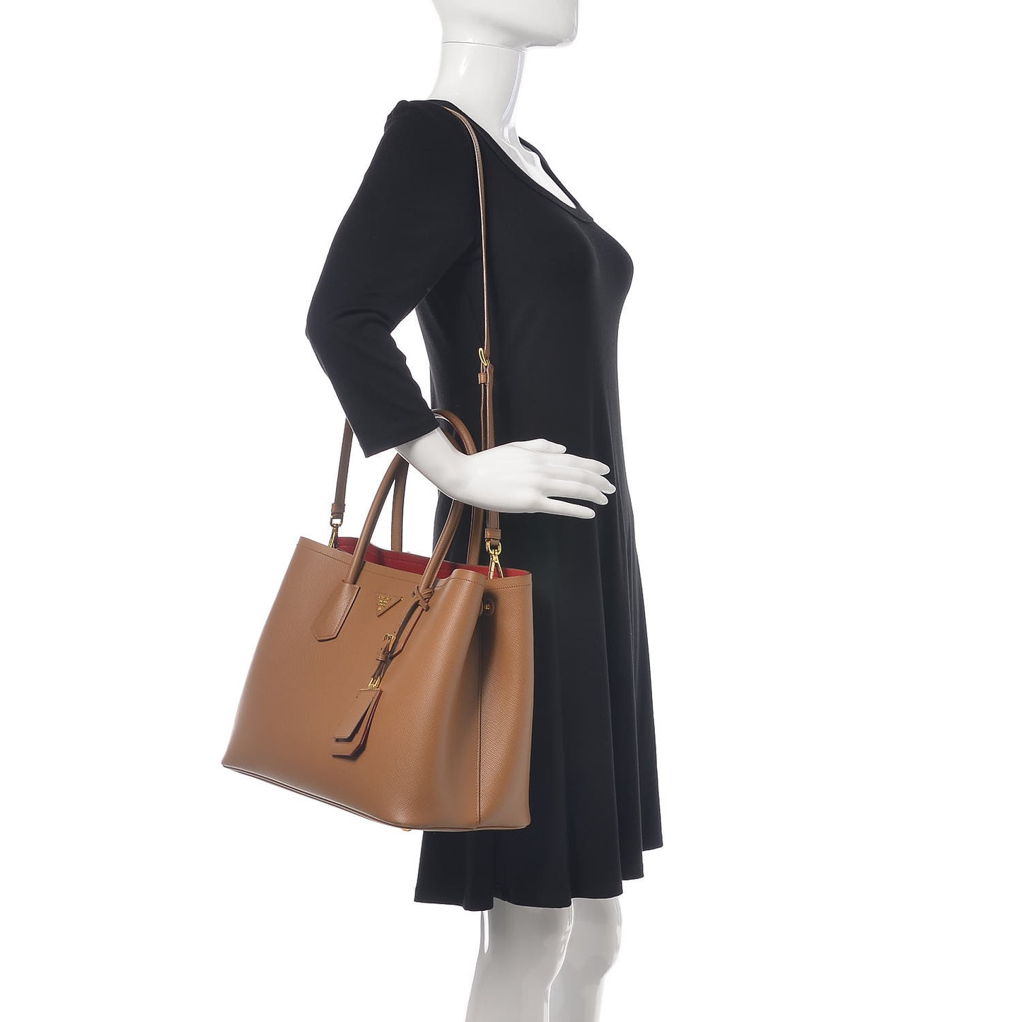 Saffiano Cuir Large Double Bag Caramel Fuoco