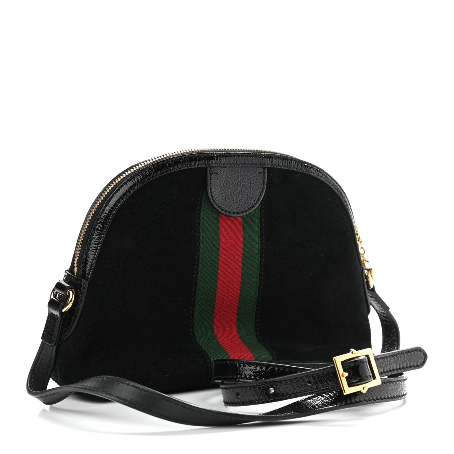 Suede Patent Web GG Small Ophidia Dome Shoulder Bag Black