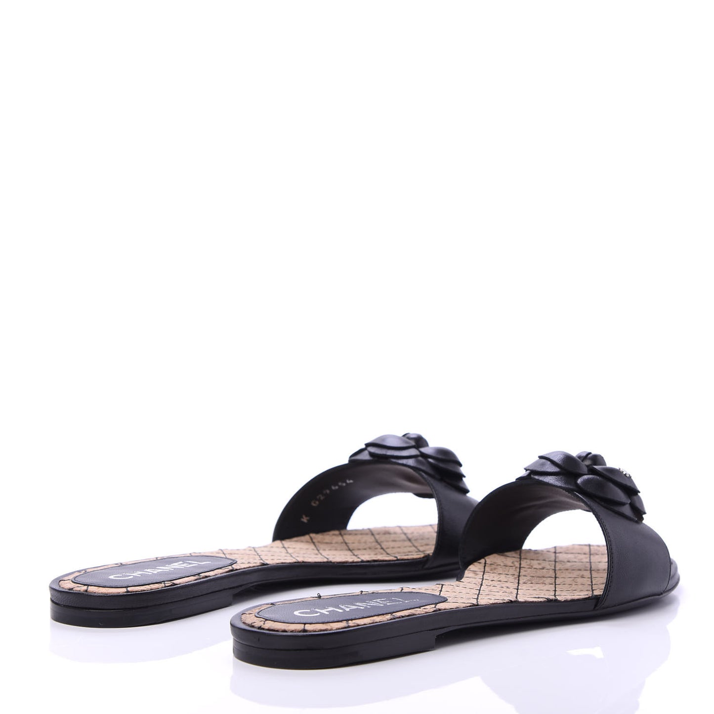 Lambskin Cork Camellia Sandals 38.5 Black