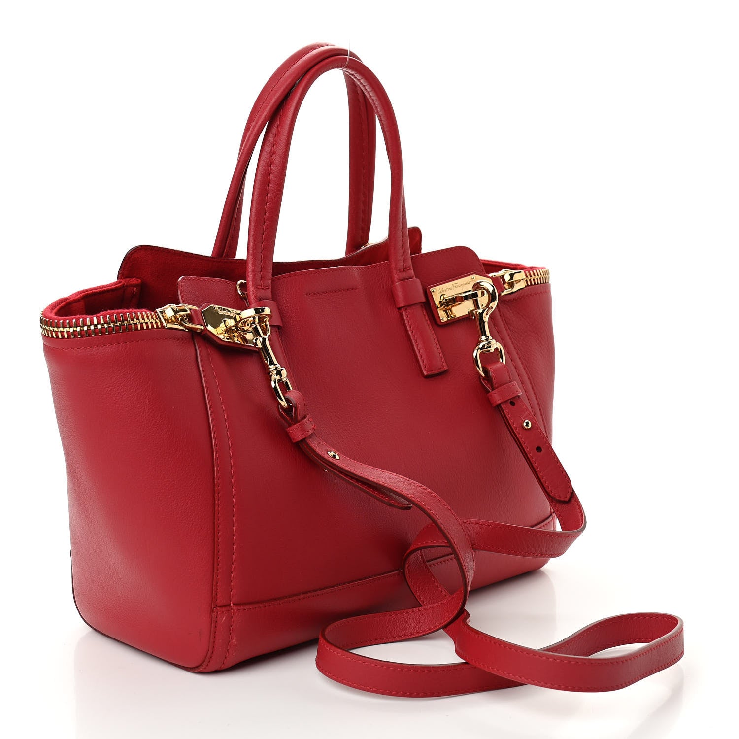 Salvatore Ferragamo Calfskin Satchel Red 3 of 9