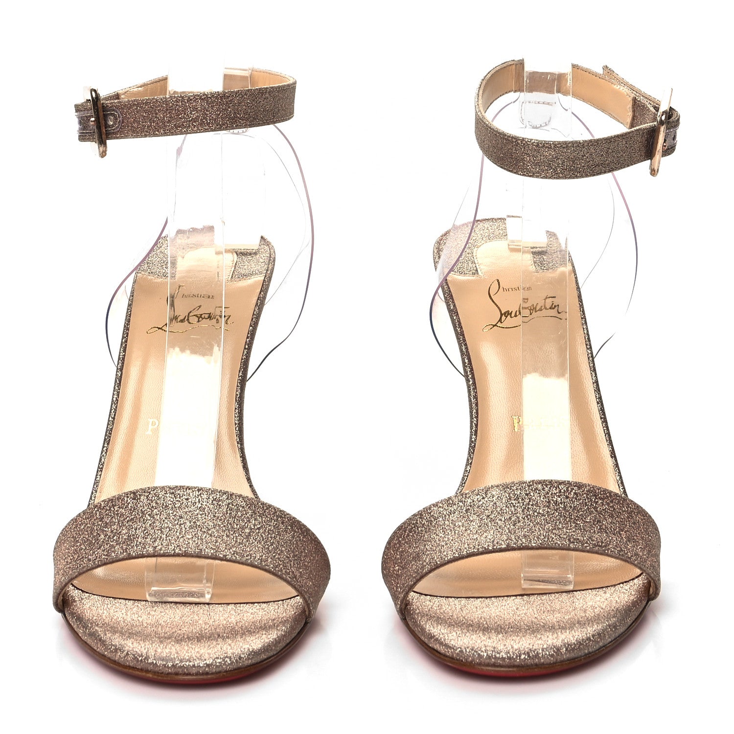 Christian Louboutin PVC Glitter Levitallo 100 Sandals 39.5 Nude 2 of 9