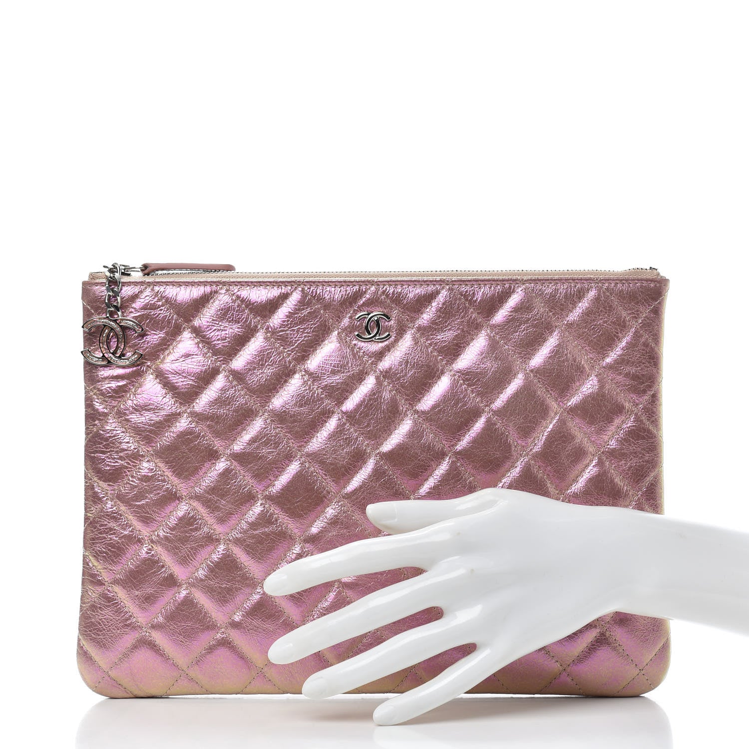 Chanel Iridescent Crumpled Calfskin Medium Cosmetic Case Pink 2 of 7