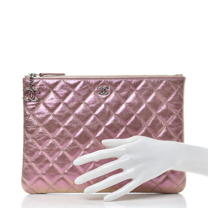 Chanel Iridescent Crumpled Calfskin Medium Cosmetic Case Pink 2 of 7