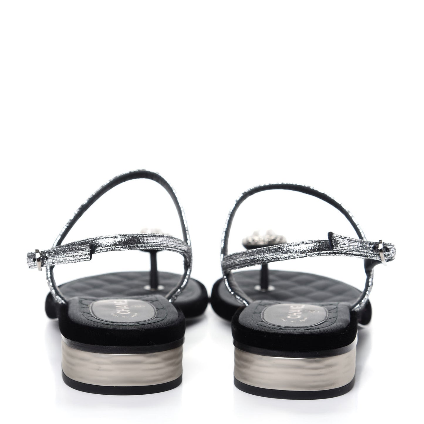 Metallized Goatskin Pearl CC Thong Sandals 37.5 Silver