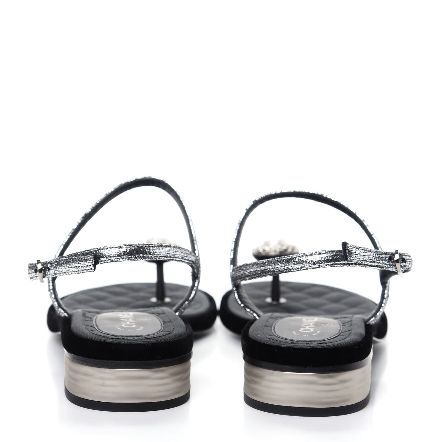 Chanel Metallized Goatskin Pearl CC Thong Sandals 37.5 Silver 7 of 10