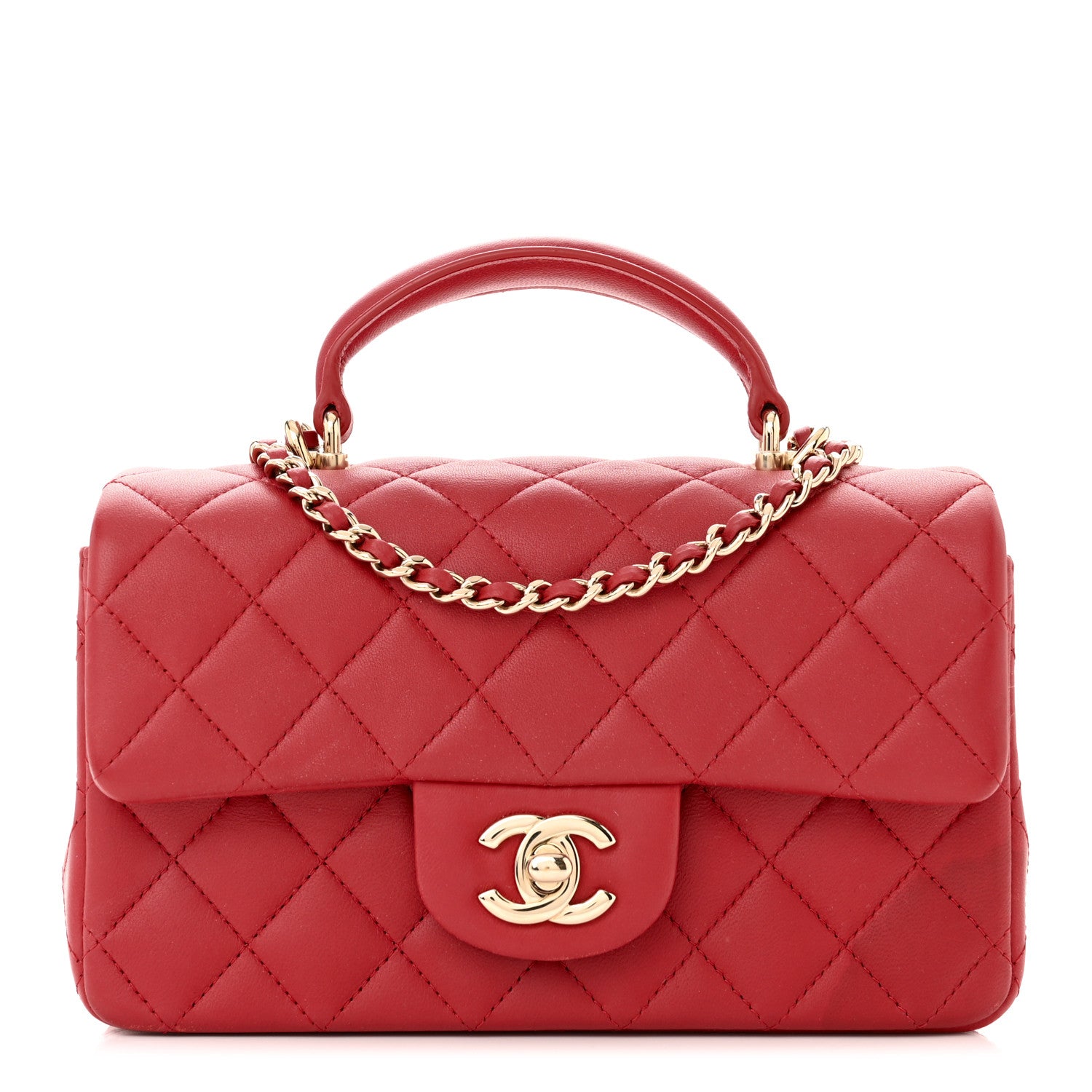 Chanel Lambskin Quilted Mini Top Handle Rectangular Flap Red 1 of 12