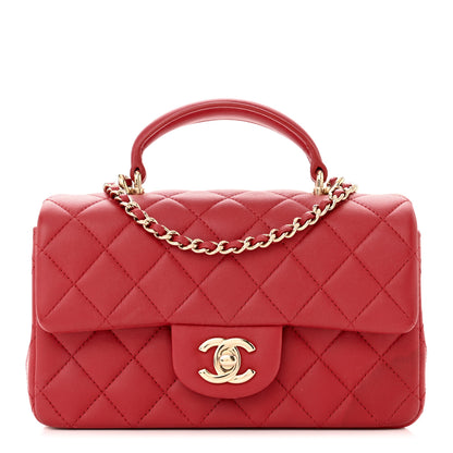 Chanel Lambskin Quilted Mini Top Handle Rectangular Flap Red 1 of 12