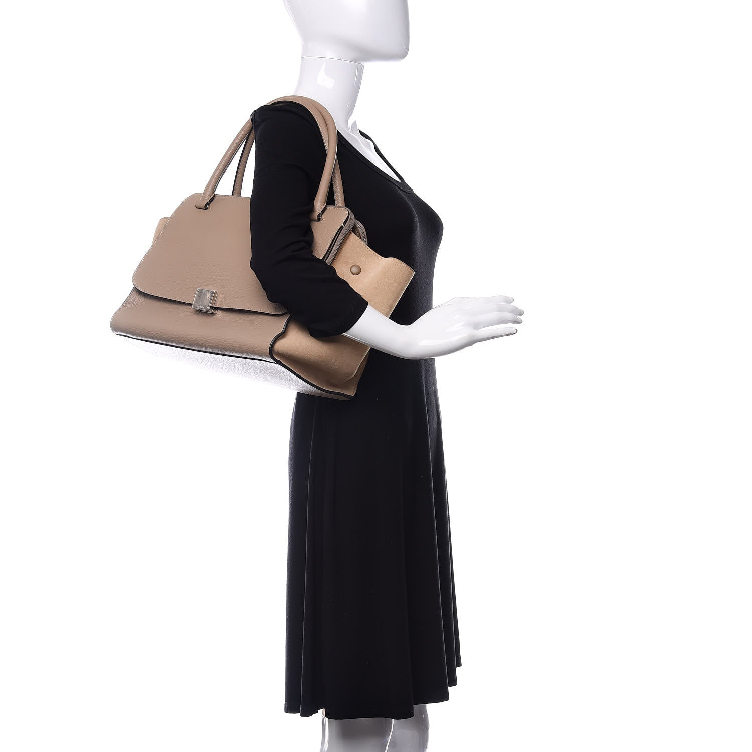 Celine Drummed Calfskin Suede Double Zip Trapeze Sand 2 of 10