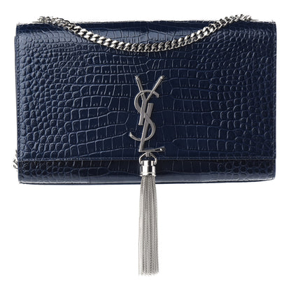 Saint Laurent Calfskin Crocodile Embossed Medium Classic Monogram Kate Tassel Satchel Deep Marine 1 of 7