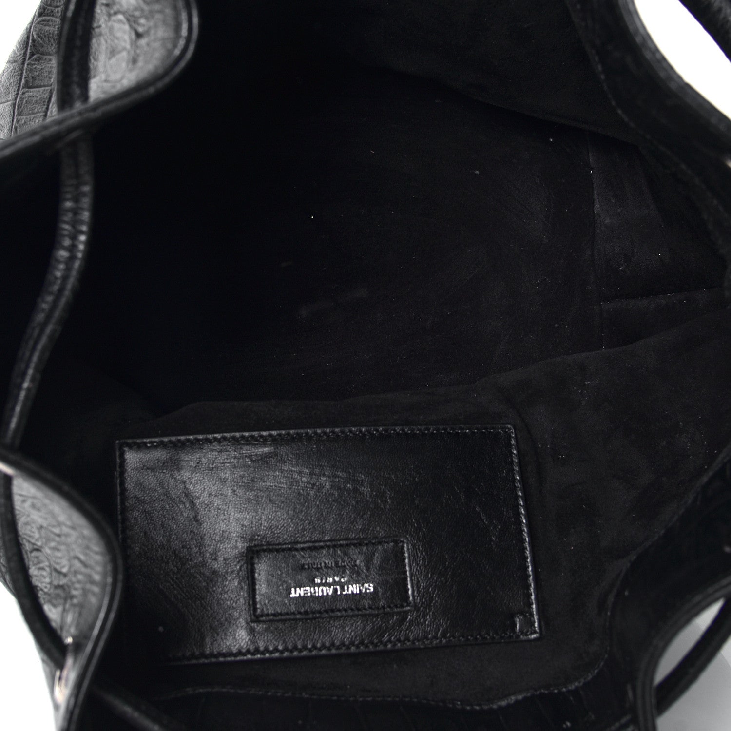 Saint Laurent Calfskin Crocodile Embossed Emmanuelle Bucket Bag Black 4 of 4