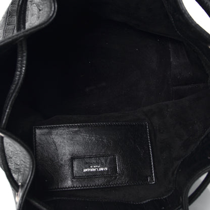 Saint Laurent Calfskin Crocodile Embossed Emmanuelle Bucket Bag Black 4 of 4