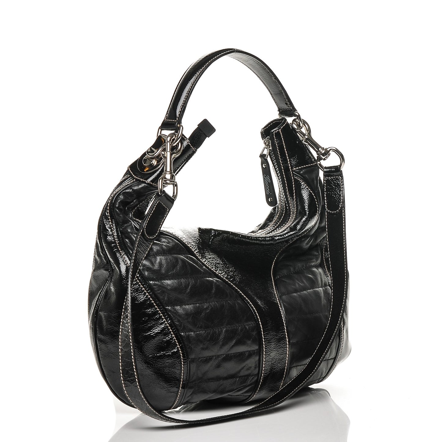 Patent Calfskin Medium Snow Glam Hobo Black