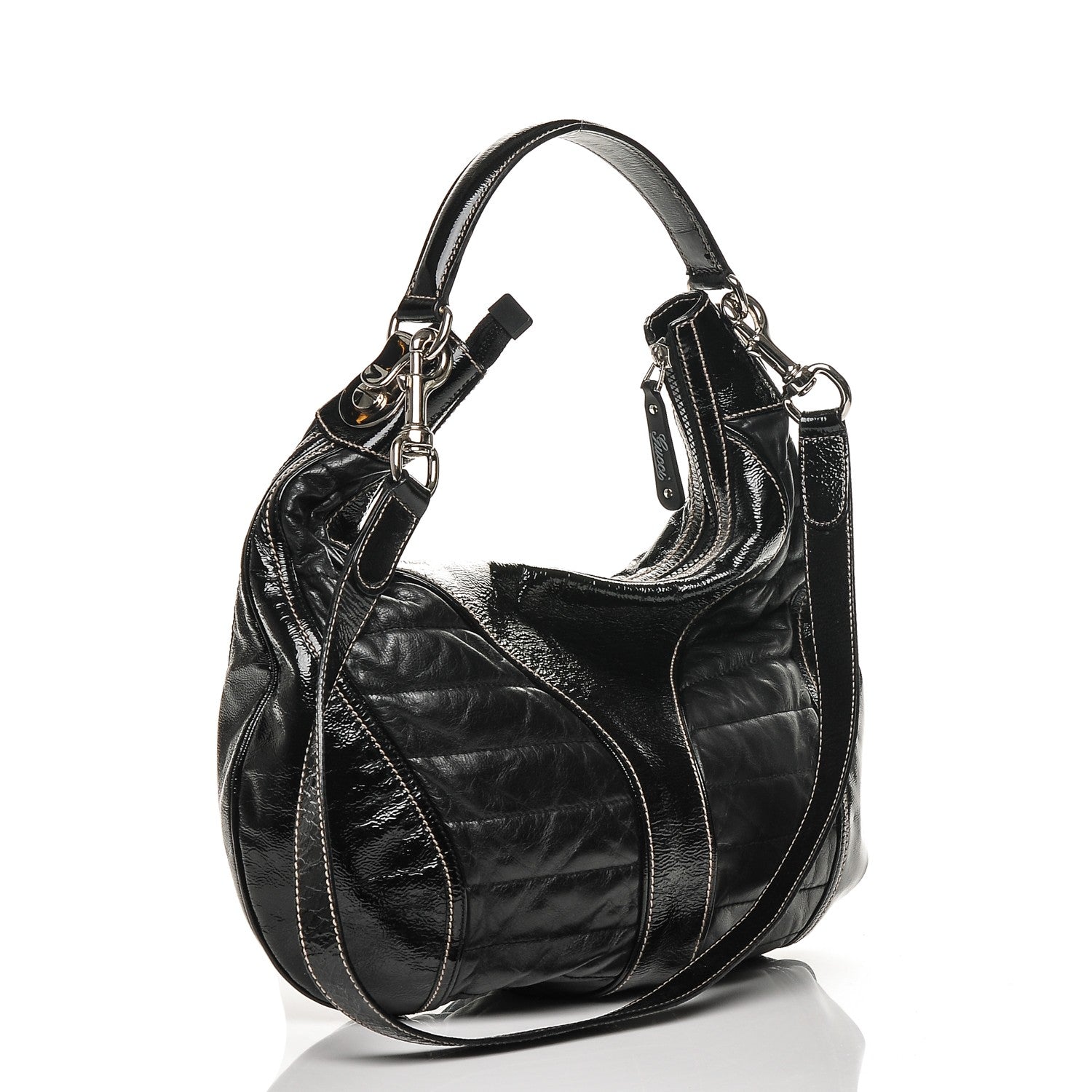 Gucci Patent Calfskin Medium Snow Glam Hobo Black 3 of 6