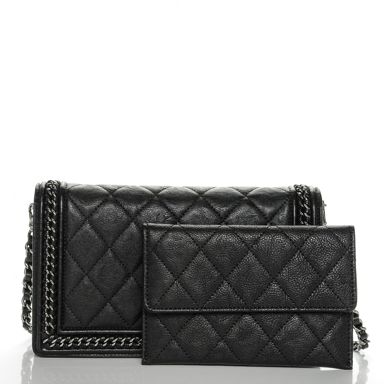 Chanel Calfskin Quilted Chain Around Boy Wallet On Removable Chain WOC Black 5 of 11