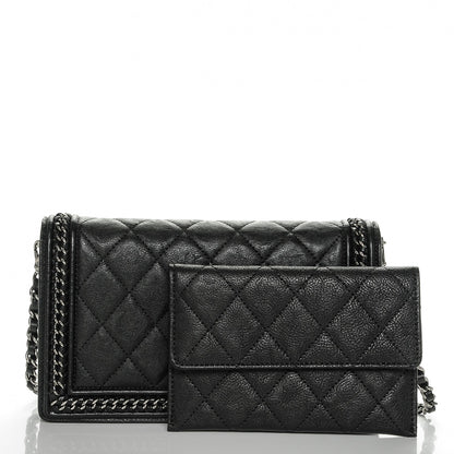 Chanel Calfskin Quilted Chain Around Boy Wallet On Removable Chain WOC Black 5 of 11