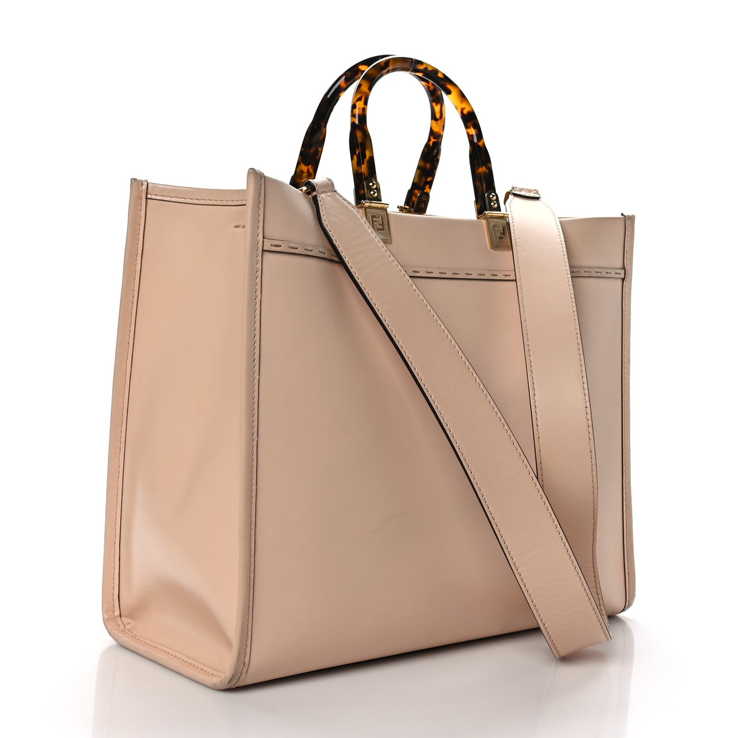 Vitello King Plexiglass Logo Embossed Medium Fendi Sunshine Shopper Tote Light Rose