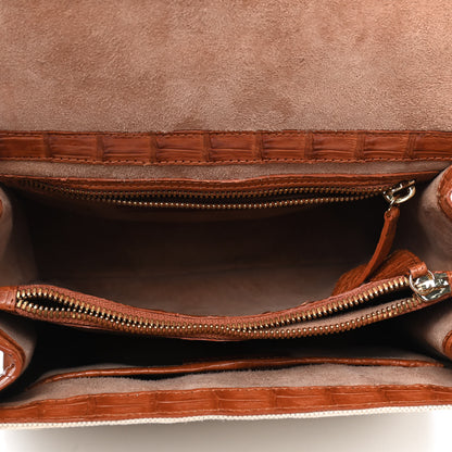 Nancy Gonzalez Linen Crocodile Top Handle Bag Natural Brown 4 of 5