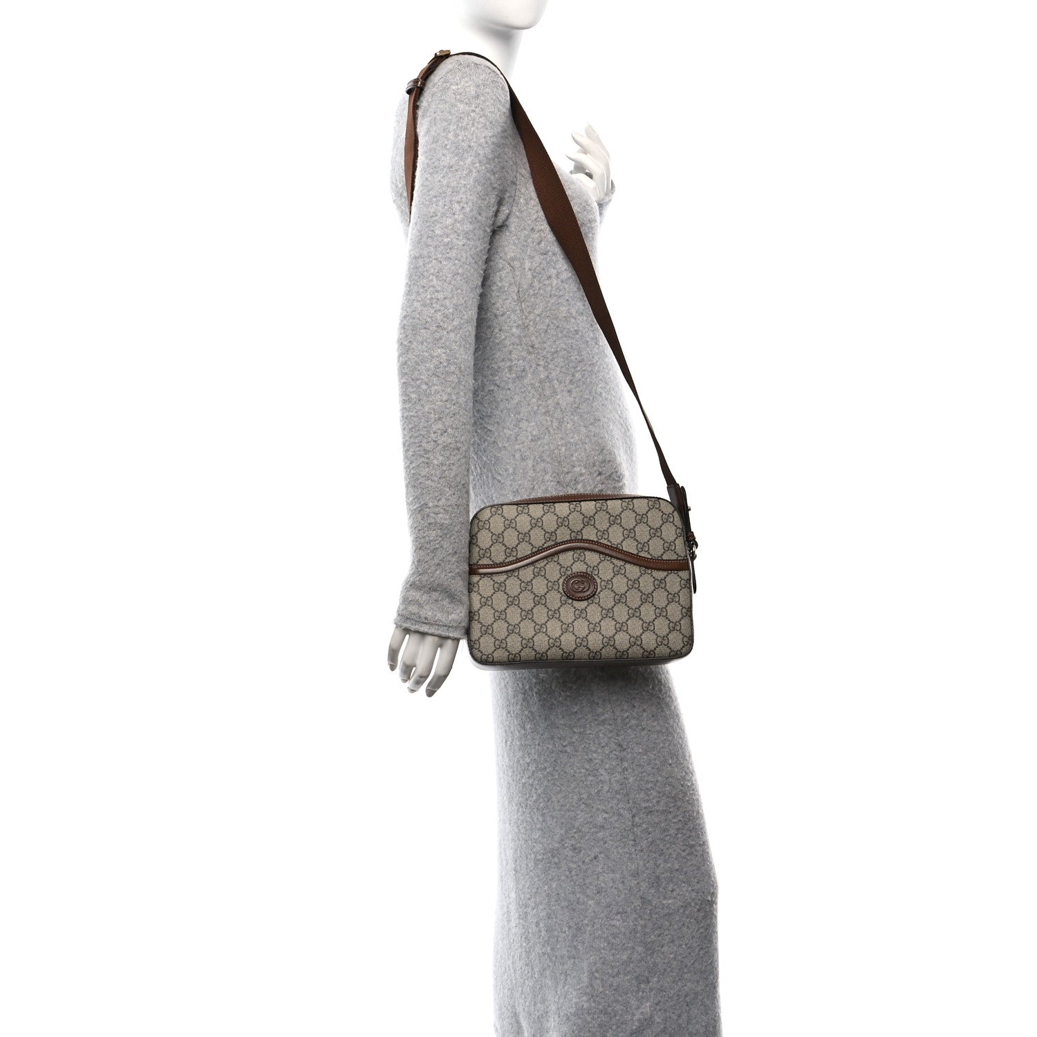 Gucci GG Supreme Monogram Azalea Calfskin Retro Interlocking G Messenger Shoulder Bag Beige Ebony Brown Sugar 2 of 10