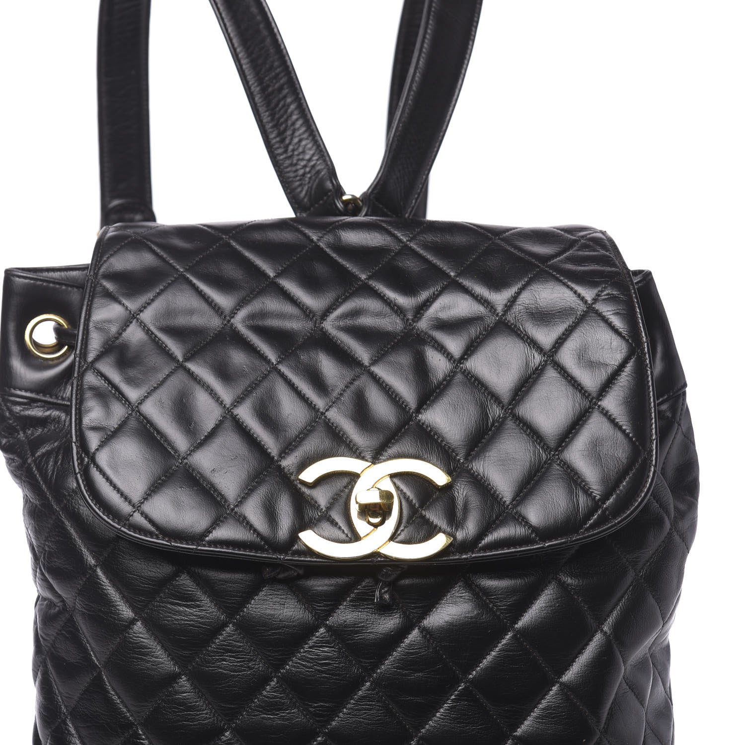 Chanel Lambskin Quilted Drawstring Backpack Black 11 of 13