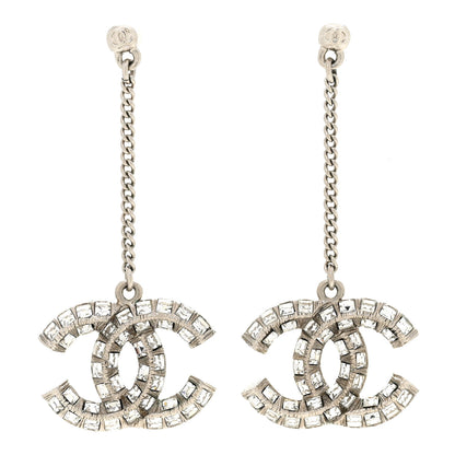 Chanel Baguette Crystal CC Drop Earrings Silver 1 of 4