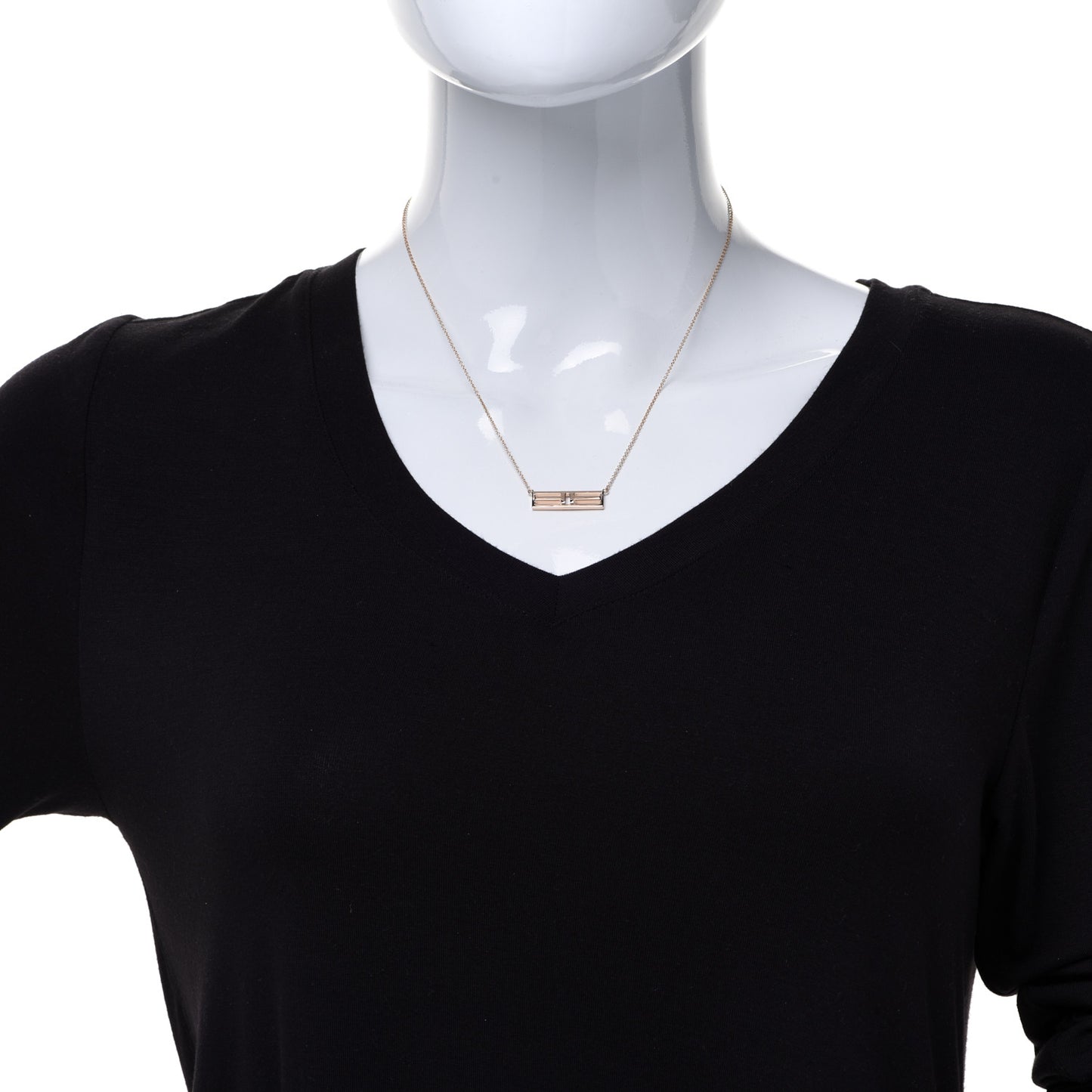 18K Rose Gold T Open Horizontal Bar Pendant Necklace