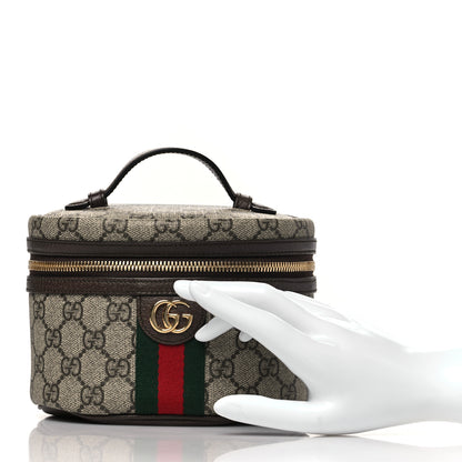 Gucci GG Supreme Monogram Textured Calfskin Web Ophidia Vanity Cosmetic Case Beige Ebony New Acero 2 of 10