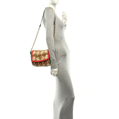 Gucci Raffia Azalea Calfskin Crochet Flower Small GG Marmont Shoulder Bag Natural Ecru Green Red New Shamarock 2 of 10