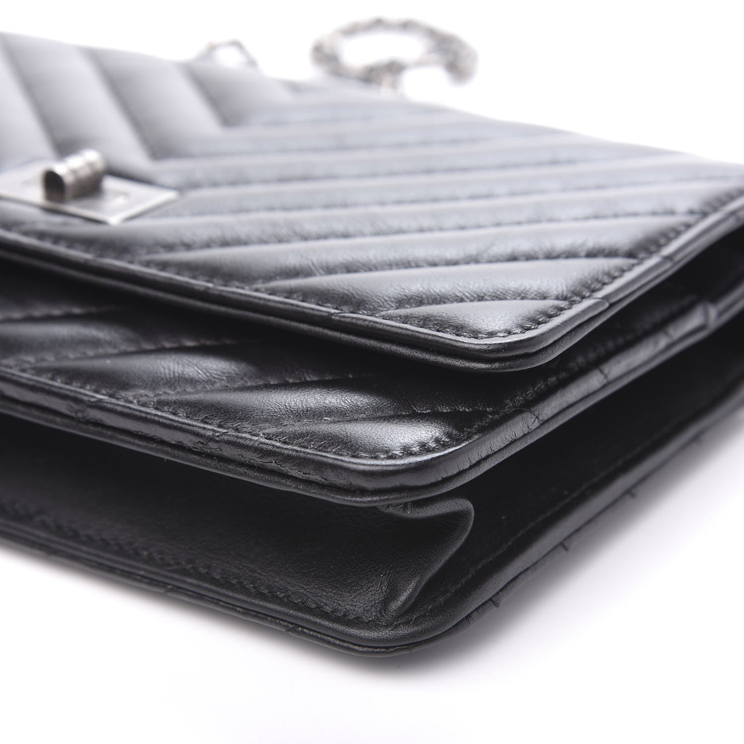 Chanel Aged Calfskin Chevron Quilted Reissue Wallet On Chain WOC Black 9 of 11