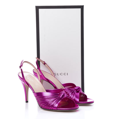 Gucci Metallic Nappa Crawford Knot Slingback Sandals 39.5 Fuxia 8 of 8