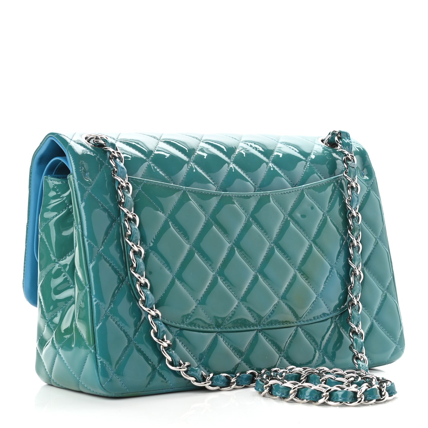 Patent Quilted Jumbo Double Flap Blue