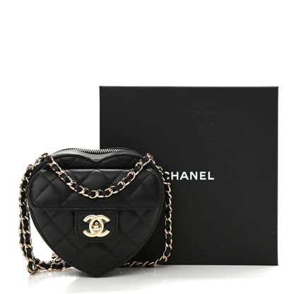Chanel Lambskin Quilted CC In Love Heart Clutch With Chain Black 11 of 11