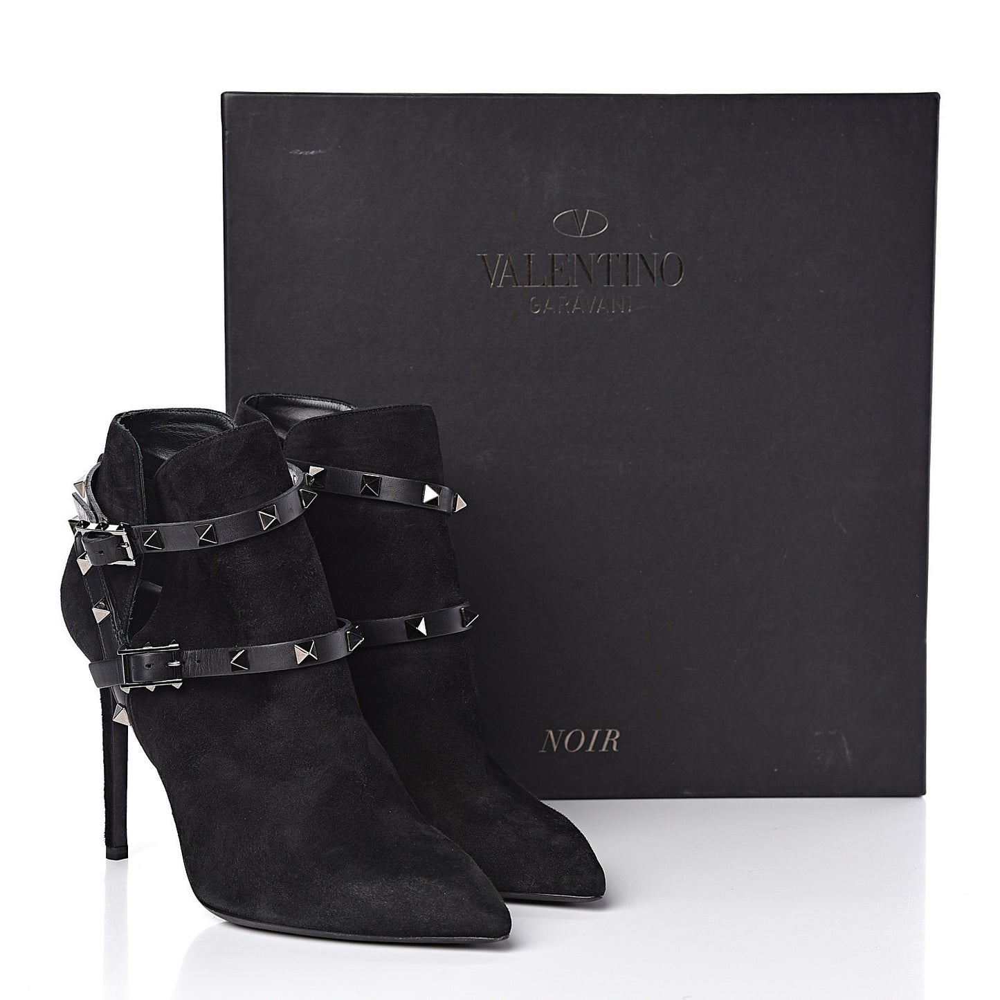 Suede Rockstud Double Buckle 100mm Ankle Boots 38 Black