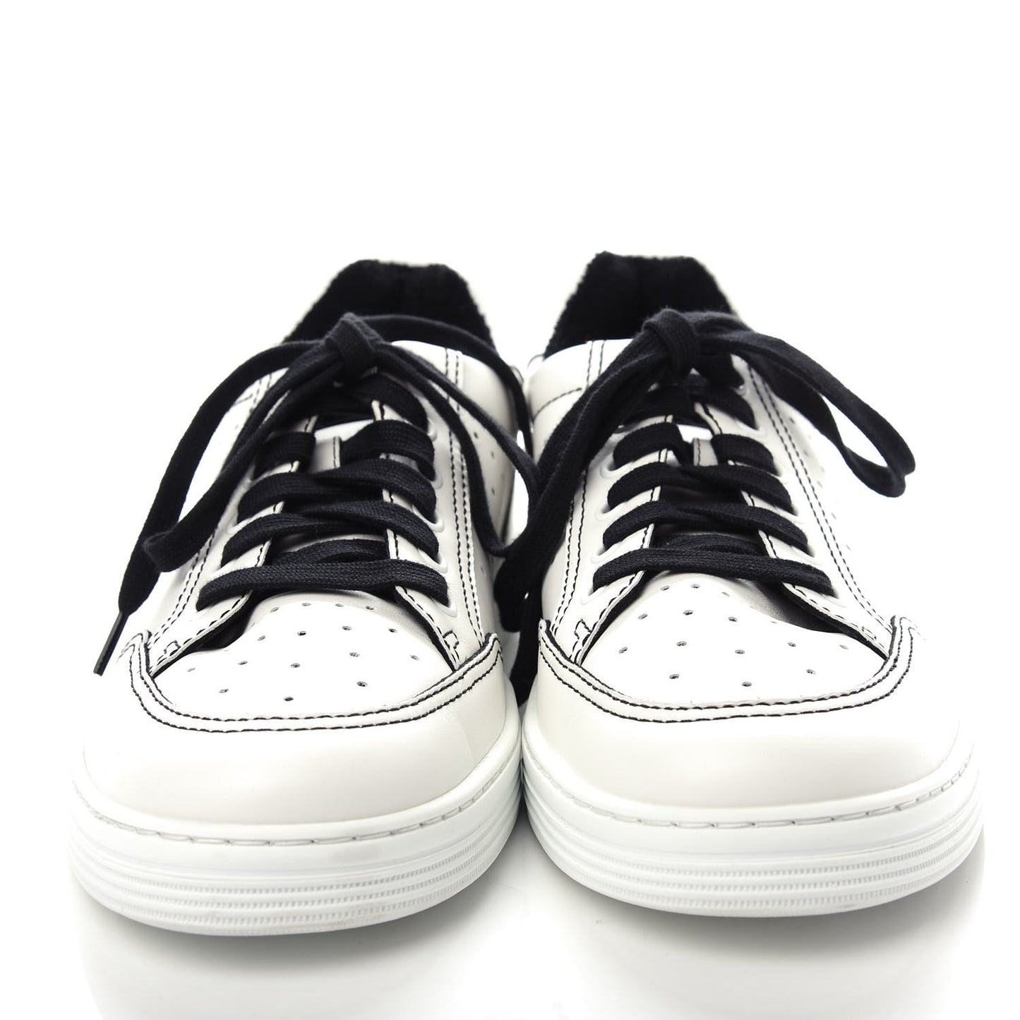 Calfskin Womens Logo Sneakers 41 Black White